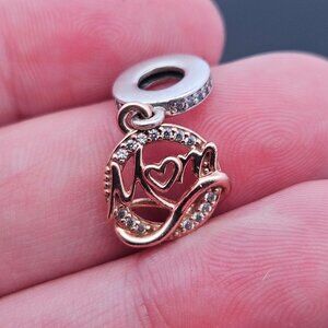 925 Pandora Sterling Silver Rose Tone Thank You Mom Charm Bead